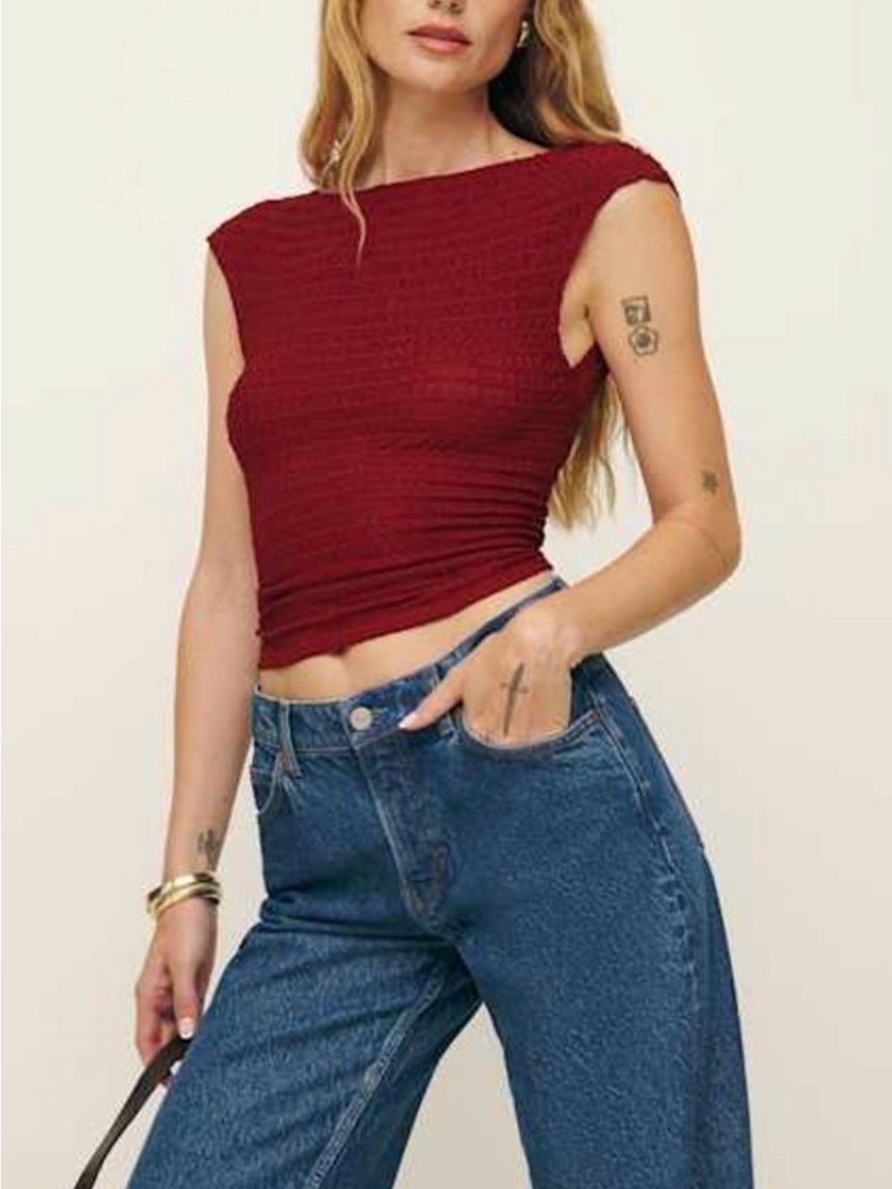 Reformation Darra Smocked Low Back Top